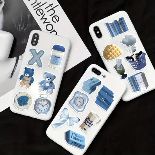 50Pcs Blue Aesthetic Stickers, Blue Sticker Pack, Blue Stickers, Waterproof Sticker Bundle, Die Cut Stickers, VSCO Blue Stickers