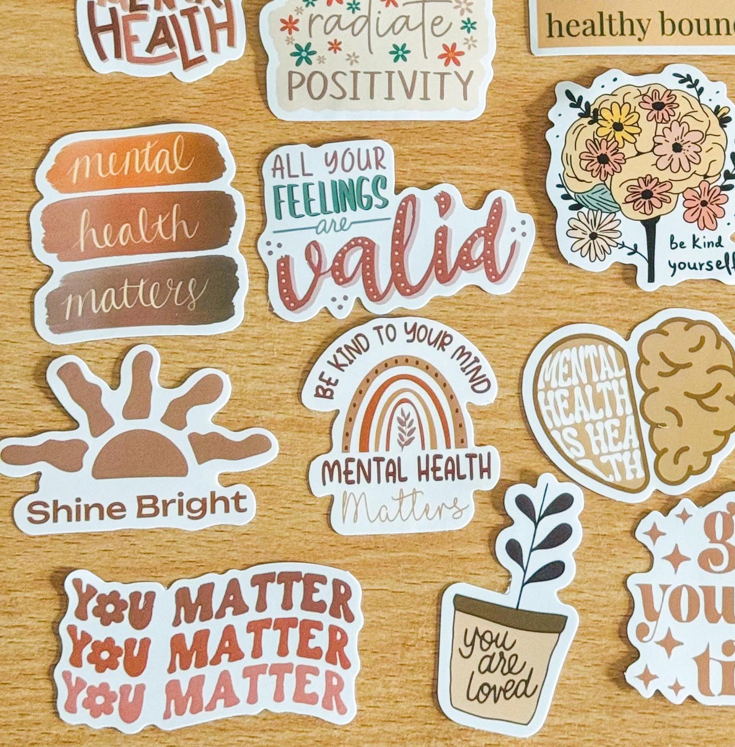 50pcs Boho Mental Health Awareness Stickers, Vibrant Matte Stickers, Waterproof PVC stickers for Phone Cases, Laptops, Guitars, Skateboards