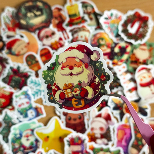 50pcs Christmas Stickers set, Santa Claus, Snowman, Merry Christmas Decals for Water Bottles, Laptops, Phones, holiday crafts