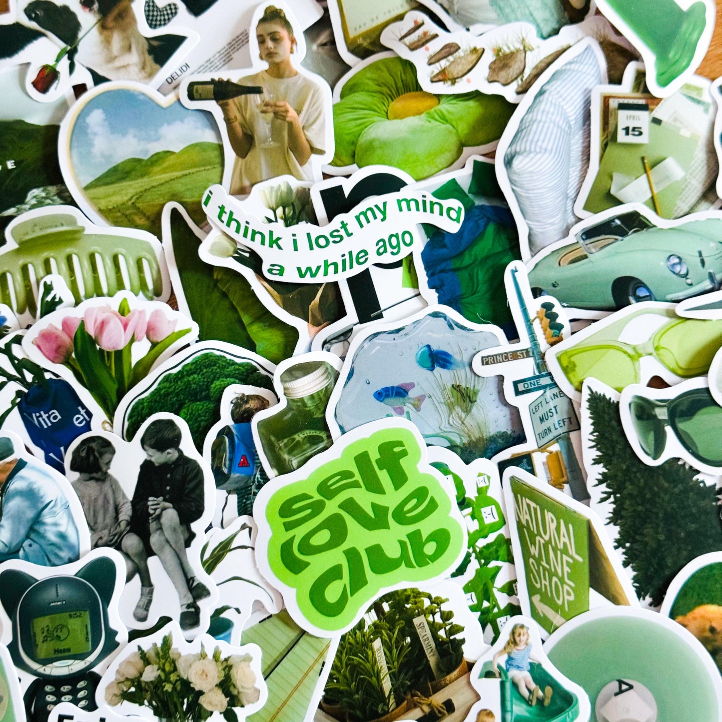 50 Green Stickers Pack, Self love, Green Aesthetic stickers, Craft Stickers for Journaling, Planners, Scrapbooking, Laptops, phone case