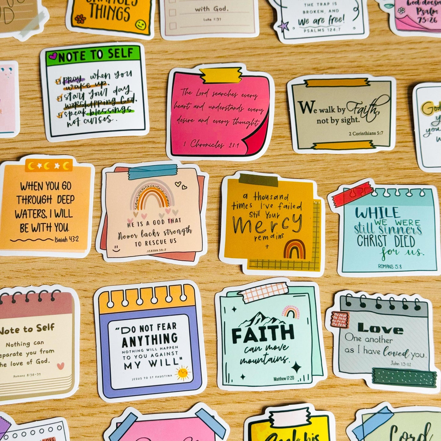 50pcs Inspirational Bible Quotes Stickers, Faith, Vinyl Decals for Laptops, Notebooks, Guitars, Water Bottles, Christian Aesthetic