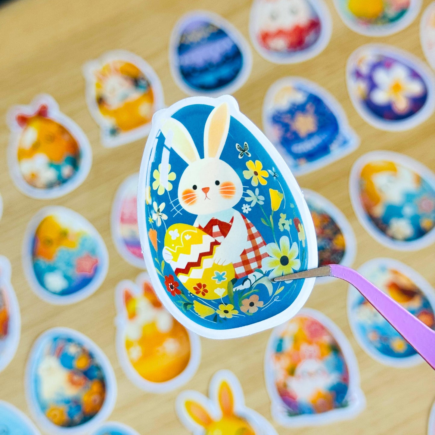 50pcs Easter Egg Stickers Set, Cute Animal Floral Designs, Reusable Paper, Scrapbooking, Journals, Stickers, Planner, Laptop, Phone Case