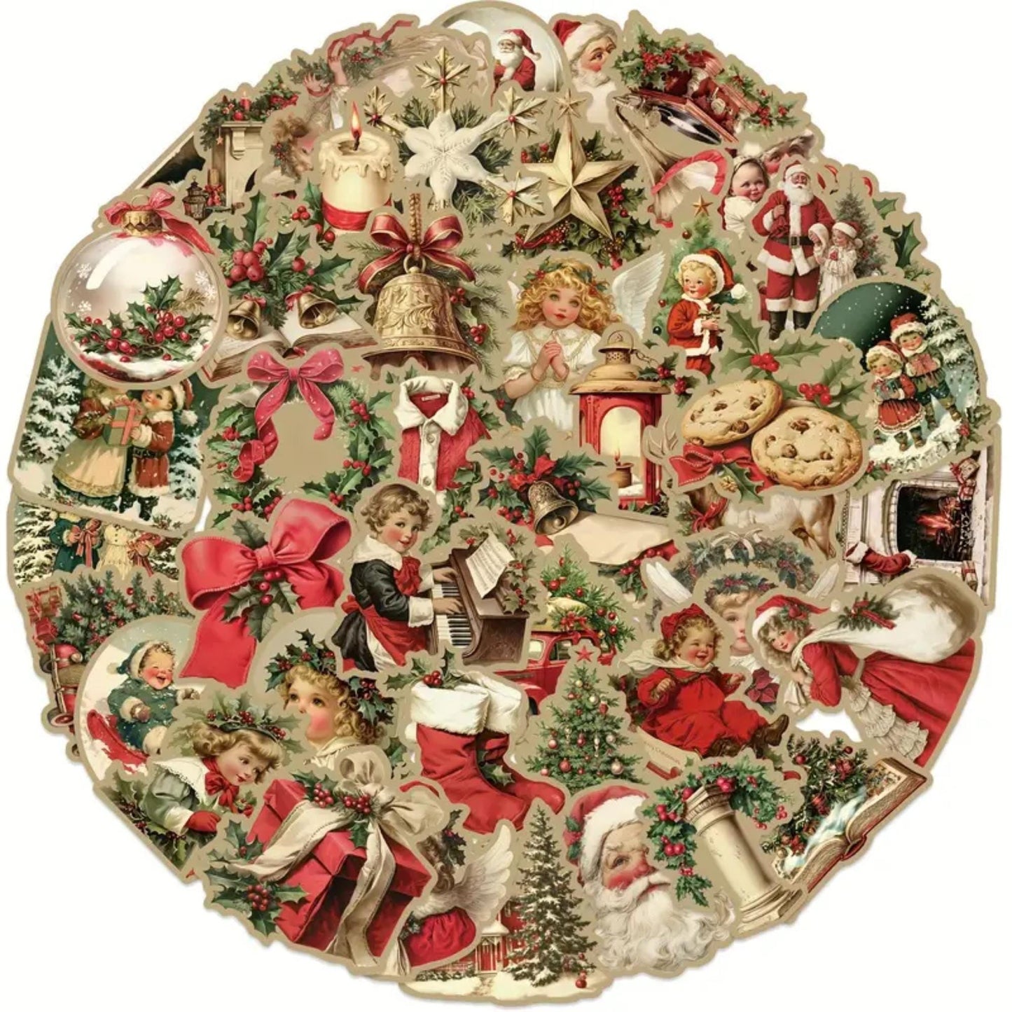 50pcs Vintage Christmas Stickers, Santa Claus, Merry Christmas Decals for Water Bottles, Laptops, Phones