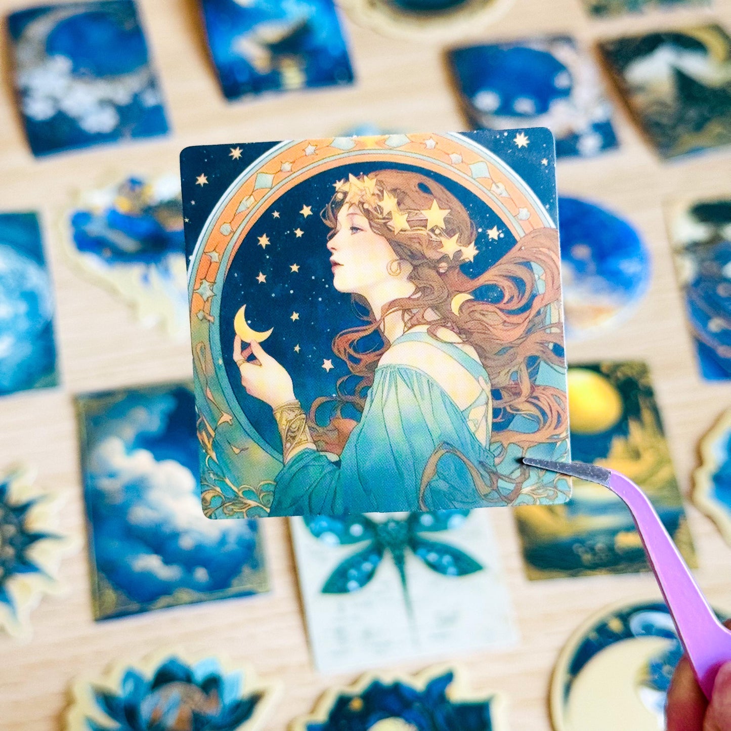 50Pcs Cosmic Mythology Stickers, Waterproof PVC, Celestial Planets and Flowers for Phone Cases and Notebooks, Phone Case, Journaling