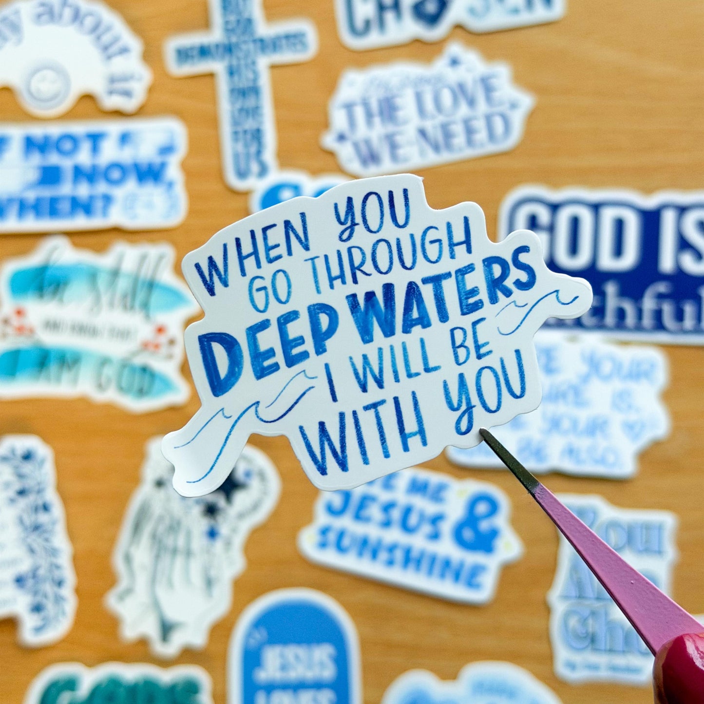 50pcs Bible Inspirational Quotes Stickers, Faith, Vinyl Decals for Laptops, Notebooks, Guitars, Water Bottles, Christian Aesthetic, Blue