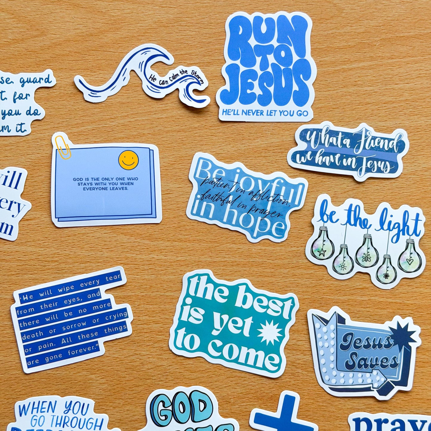 50pcs Bible Inspirational Quotes Stickers, Faith, Vinyl Decals for Laptops, Notebooks, Guitars, Water Bottles, Christian Aesthetic, Blue