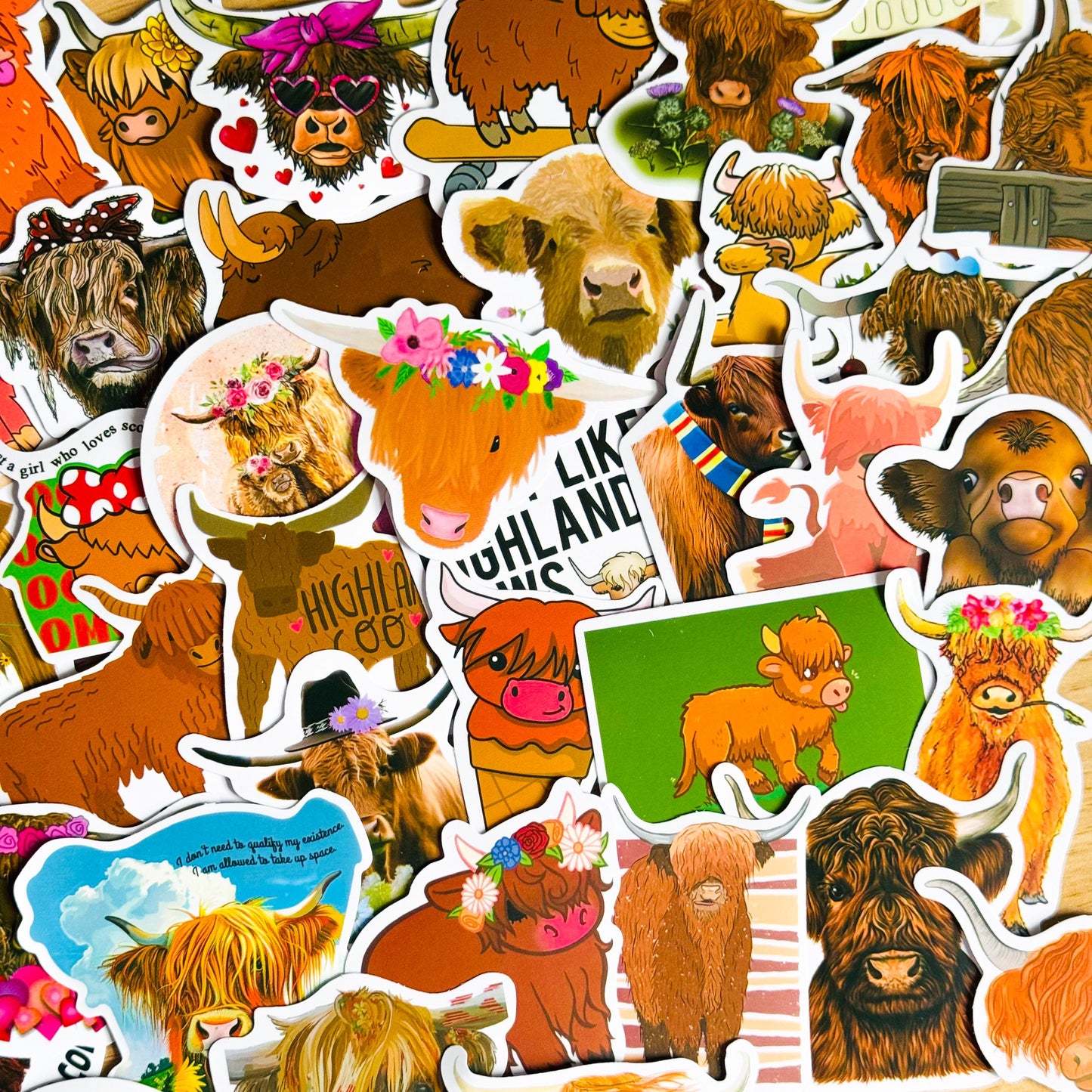 50pcs Highland Cow Stickers, , Cute Vintage Cow Print, Vinyl Decals, for Laptops, Phones, Guitars, Water, Highland coo, Journal stickers