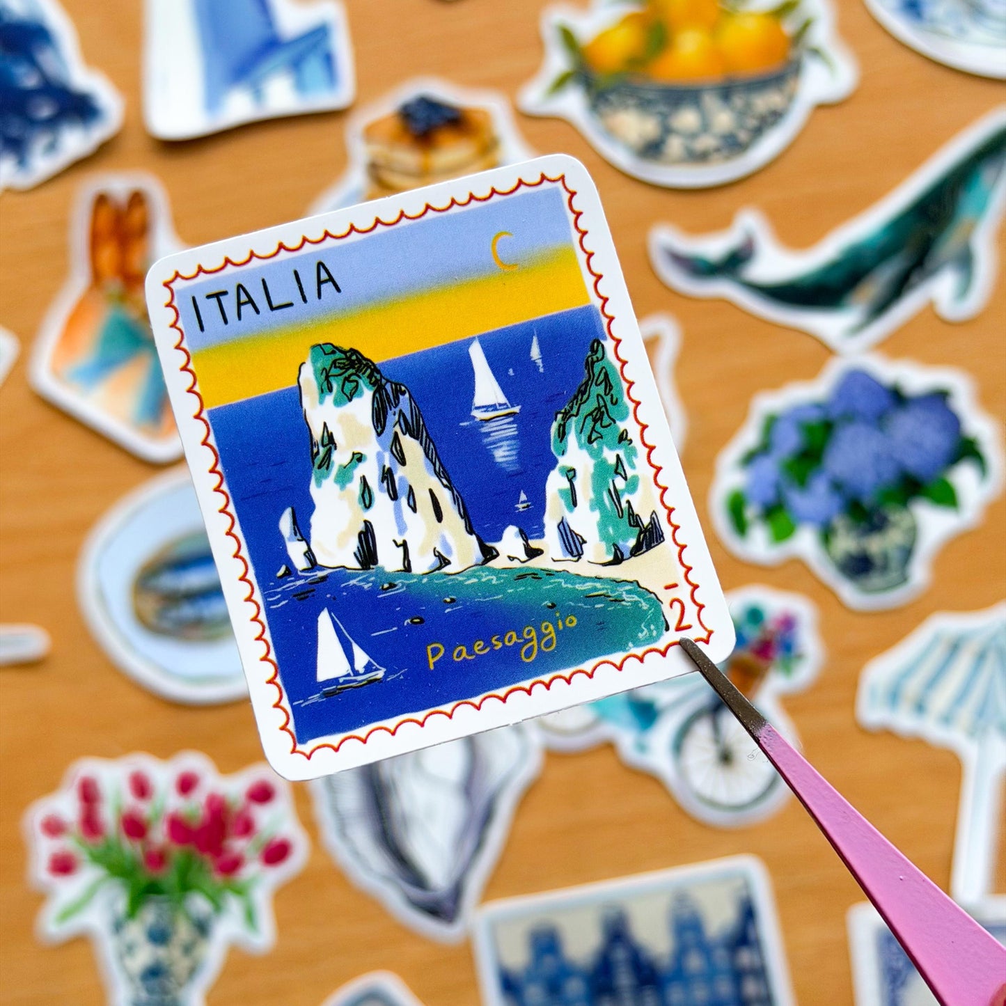 50pcs Mediterranean Coast Planner Stickers, Blue stickers, Europe, Greece, Scrapbook, Journal Stickers, Travel Stickers, Vacation Stickers