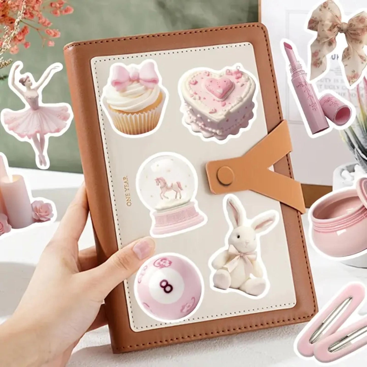 50pcs Pink Girly Aesthetic Sticker Pack, Pinterest Stickers, Retro Stickers, Coquette Pinterest Kindle Stickers, Planner, Laptop, Phone Case