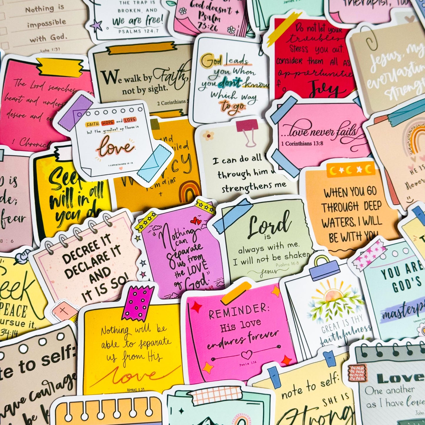 50pcs Inspirational Bible Quotes Stickers, Faith, Vinyl Decals for Laptops, Notebooks, Guitars, Water Bottles, Christian Aesthetic
