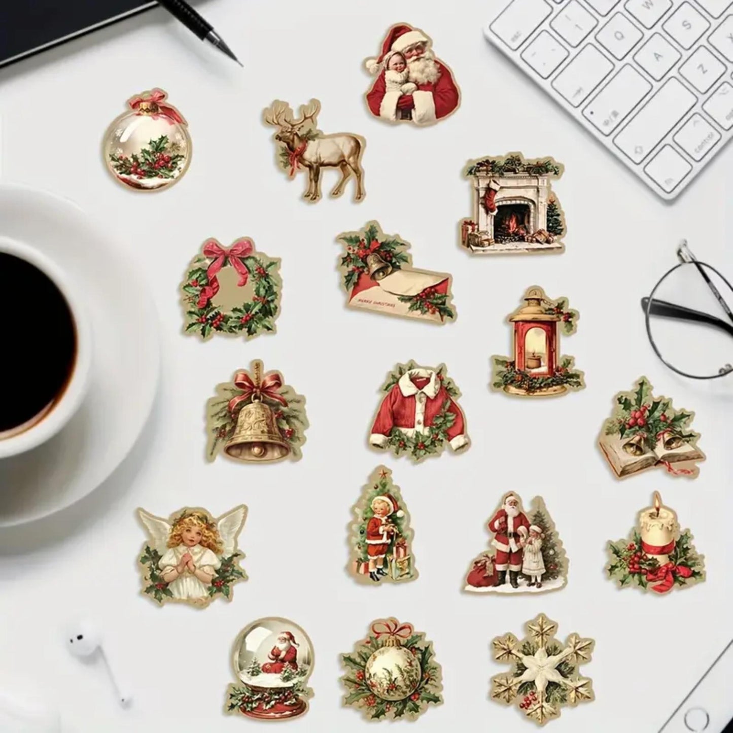 50pcs Vintage Christmas Stickers, Santa Claus, Merry Christmas Decals for Water Bottles, Laptops, Phones