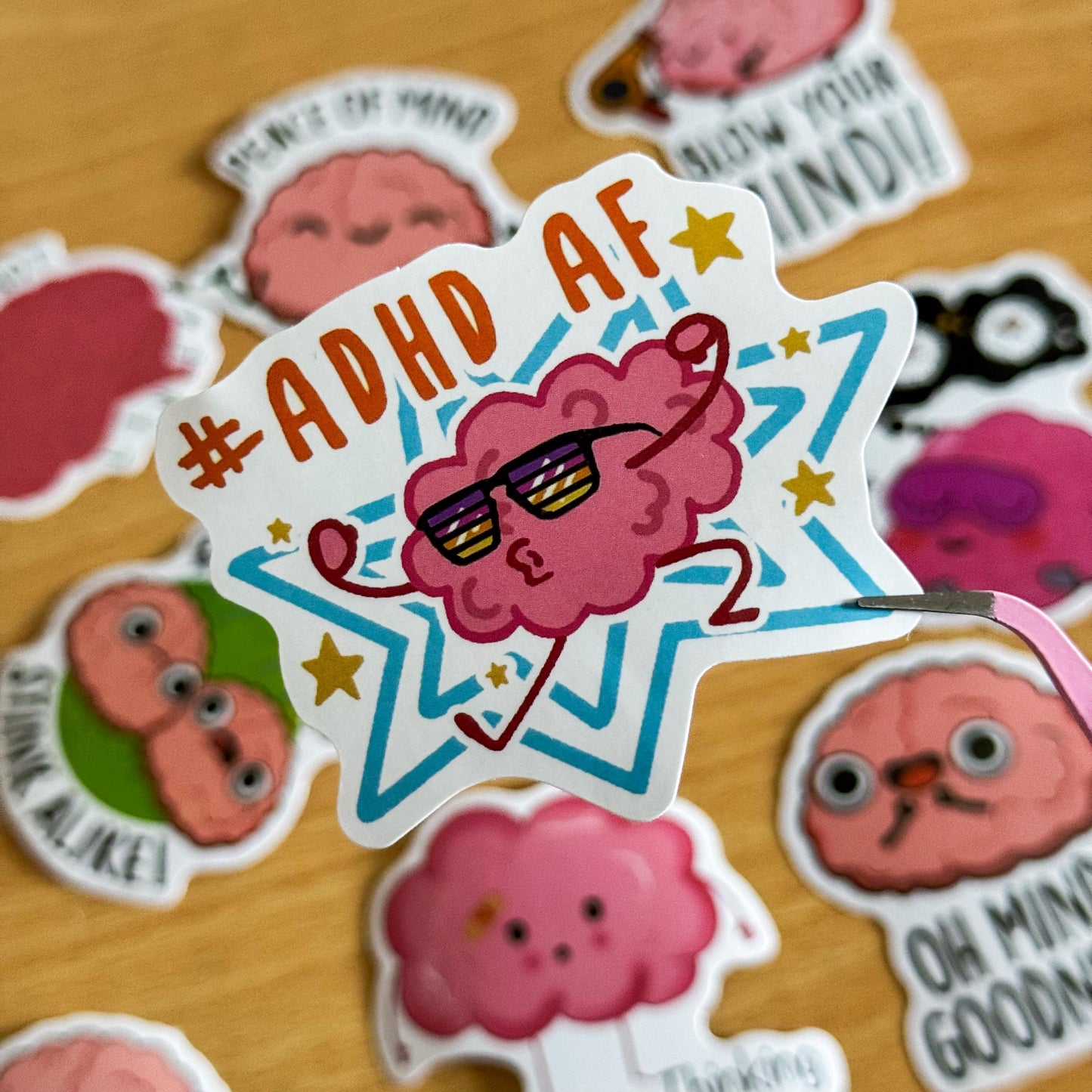 50Pcs Cartoon Brain Stickers, Cute Vinyl Decals for Laptop, Water Bottle, Scrapbooking, Crafts, Funny Brain Deco for Envelopes, Merry Gifts