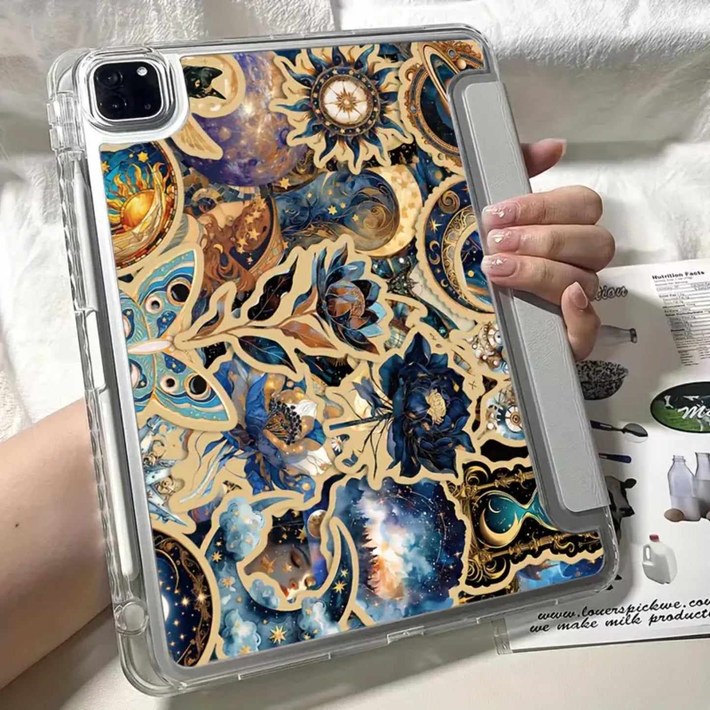50Pcs Cosmic Mythology Stickers, Waterproof PVC, Celestial Planets and Flowers for Phone Cases and Notebooks, Phone Case, Journaling