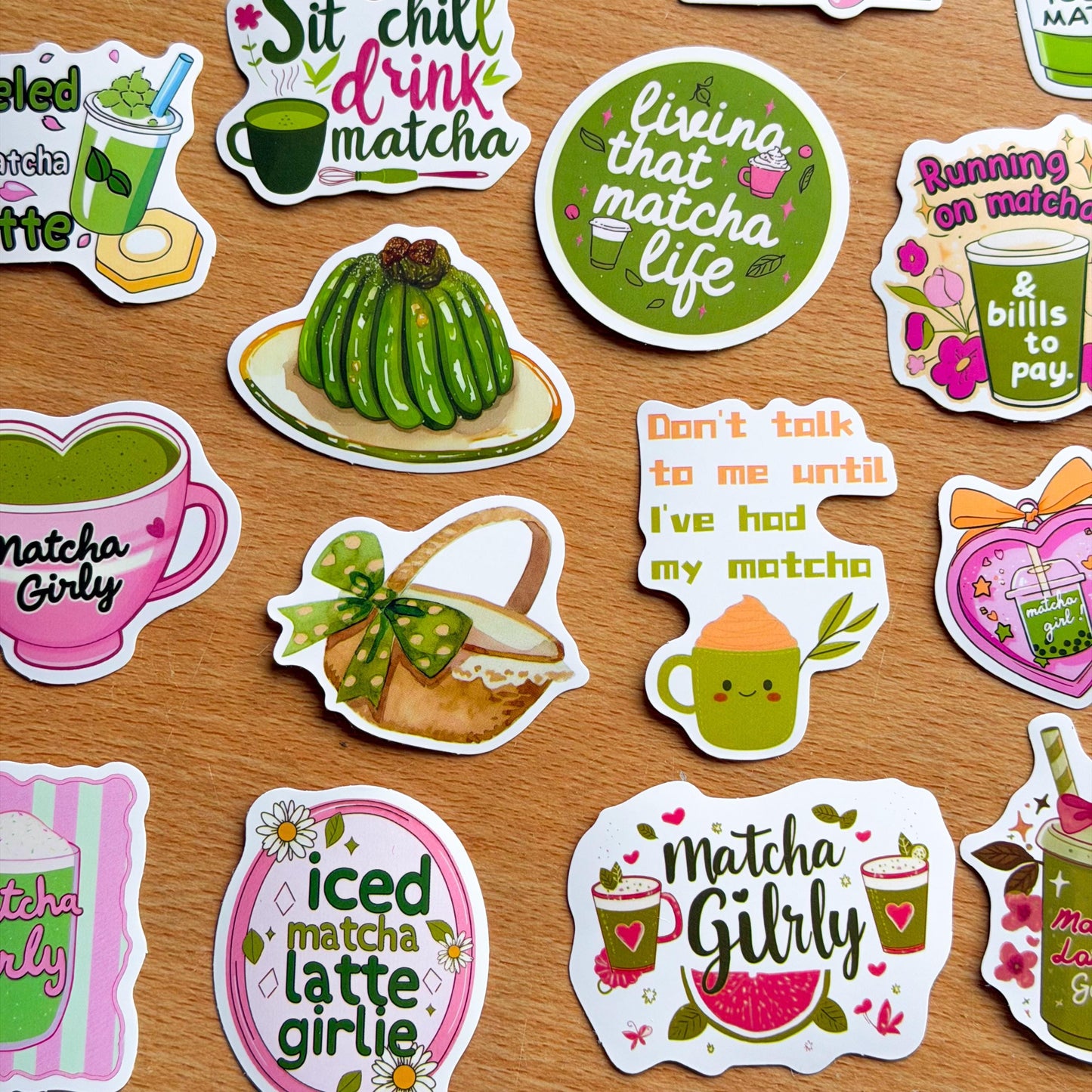 50pcs Matcha Doodle Stickers , Matcha girly, Stickers, Coquette Pinterest Kindle, Planner, Laptop, Phone Case