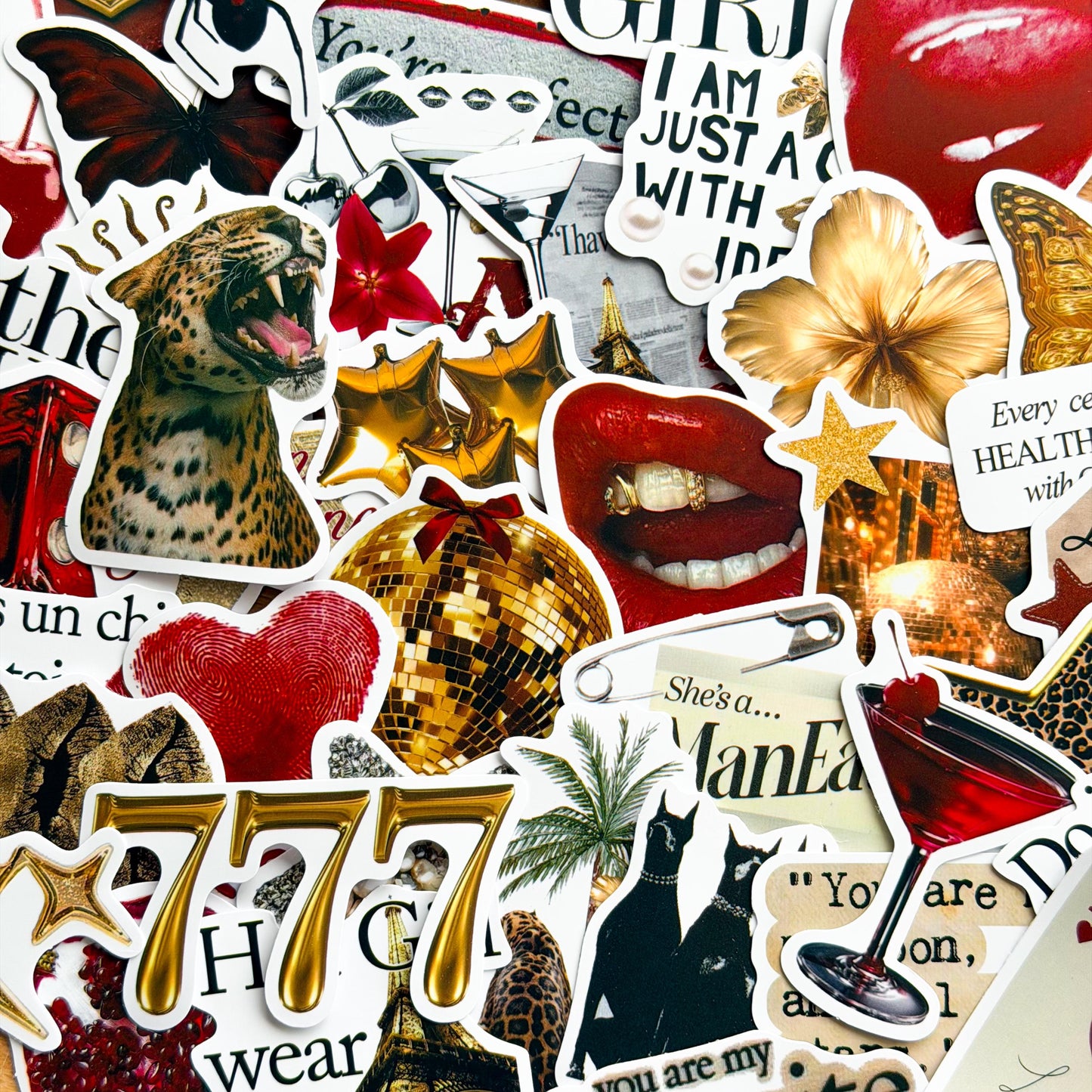 50pcs Golden Lucky Girly Aesthetic Stickers, Y2K Stickers, Retro Stickers, Coquette Pinterest Kindle, Planner, Laptop, Phone Case