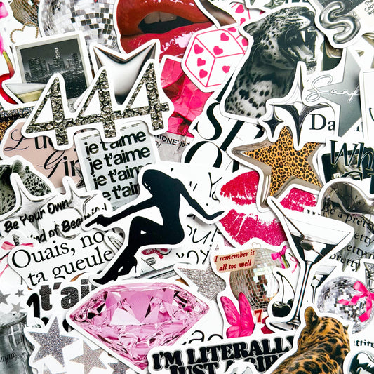 50pcs Silver Downtown Girly Aesthetic Stickers, Y2K Stickers, 444, Lucky, Retro, Coquette Pinterest Kindle, Planner, Laptop, Phone Case