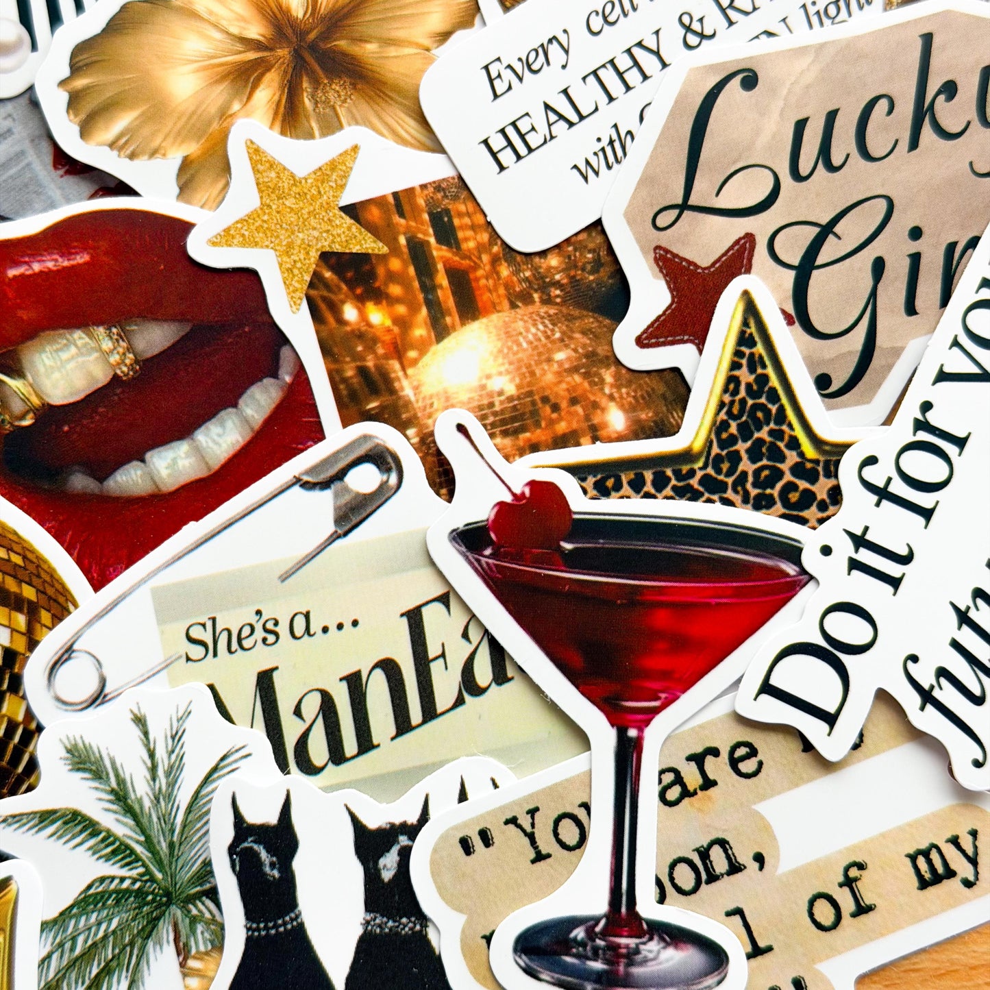 50pcs Golden Lucky Girly Aesthetic Stickers, Y2K Stickers, Retro Stickers, Coquette Pinterest Kindle, Planner, Laptop, Phone Case