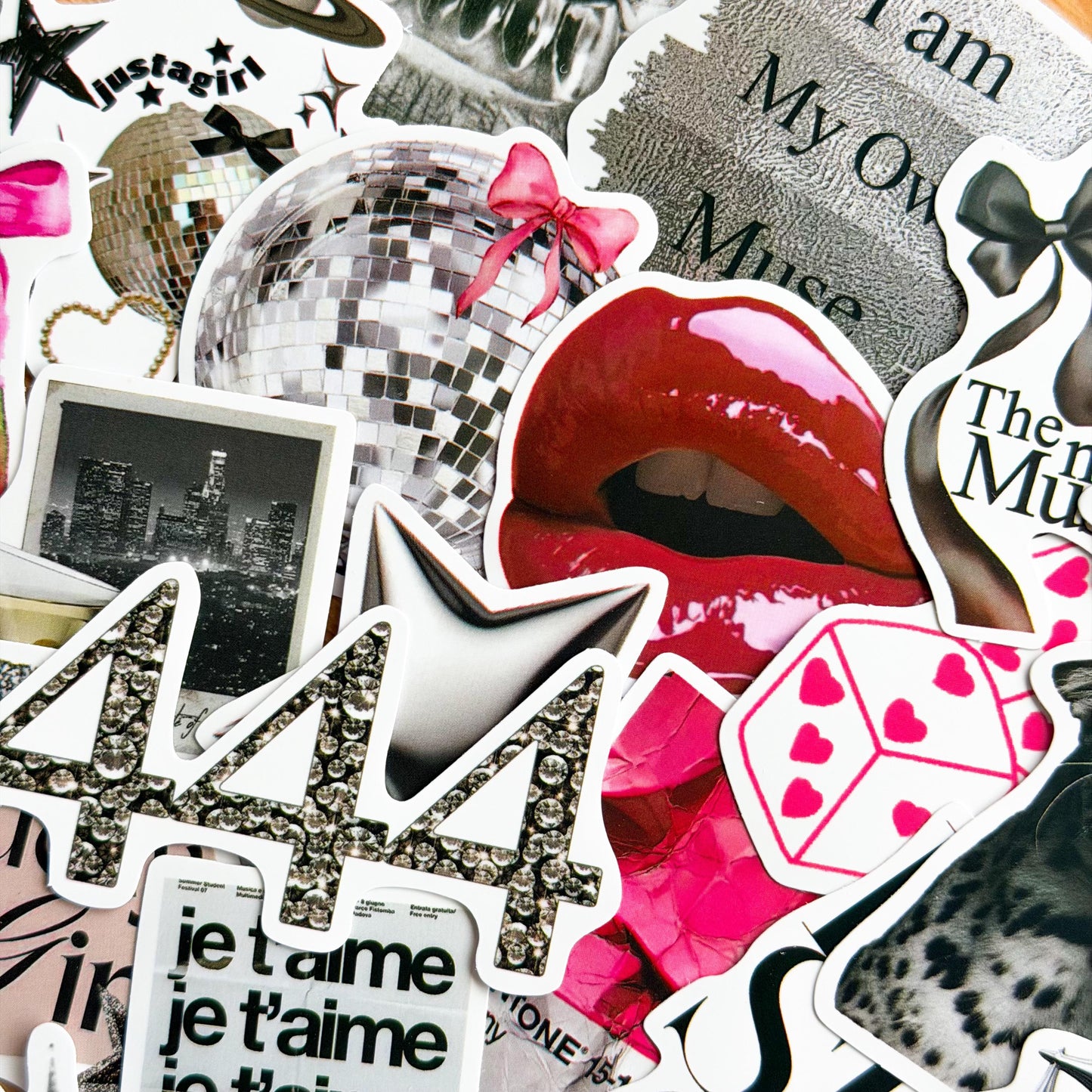 50pcs Silver Downtown Girly Aesthetic Stickers, Y2K Stickers, 444, Lucky, Retro, Coquette Pinterest Kindle, Planner, Laptop, Phone Case
