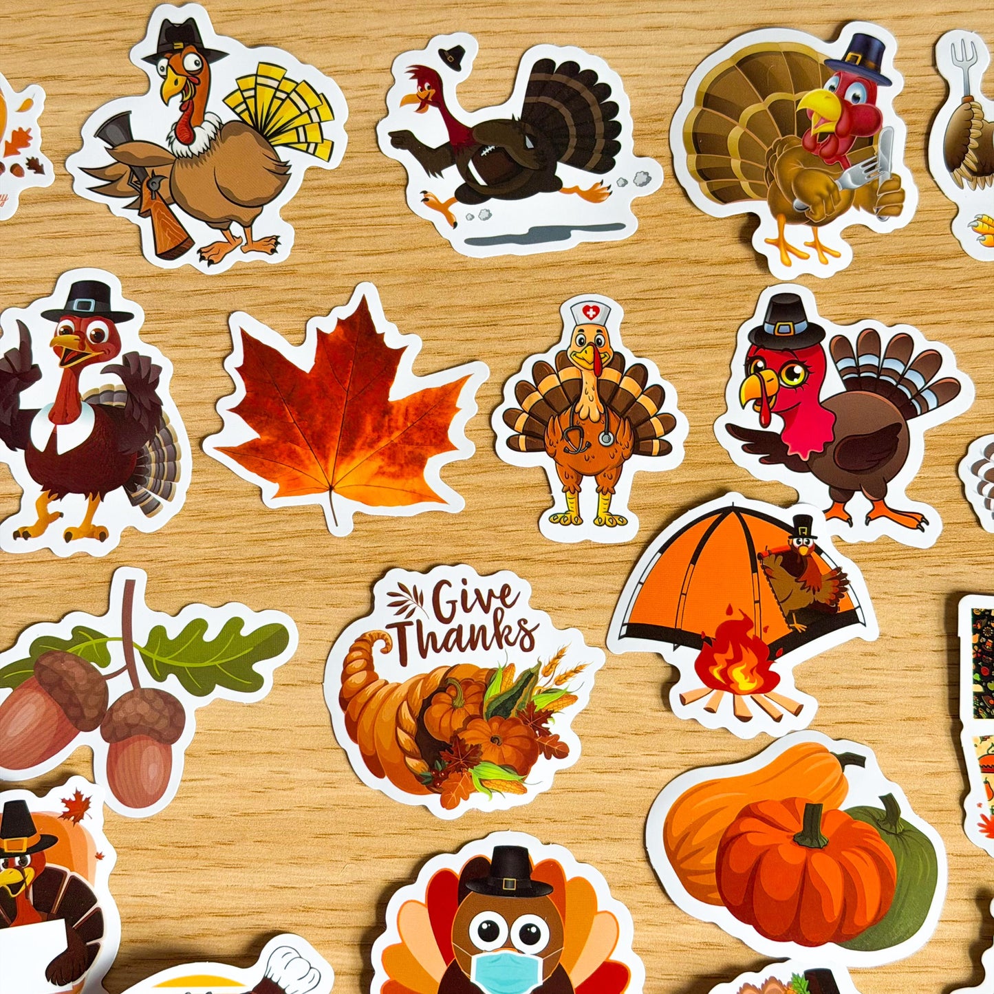 75 Pcs Thanksgiving Stickers, Fall Vinyl Sticker, Pumpkins, Turkeys, Leaves, Corn Decals for Journals, Planners, Scrapbooking