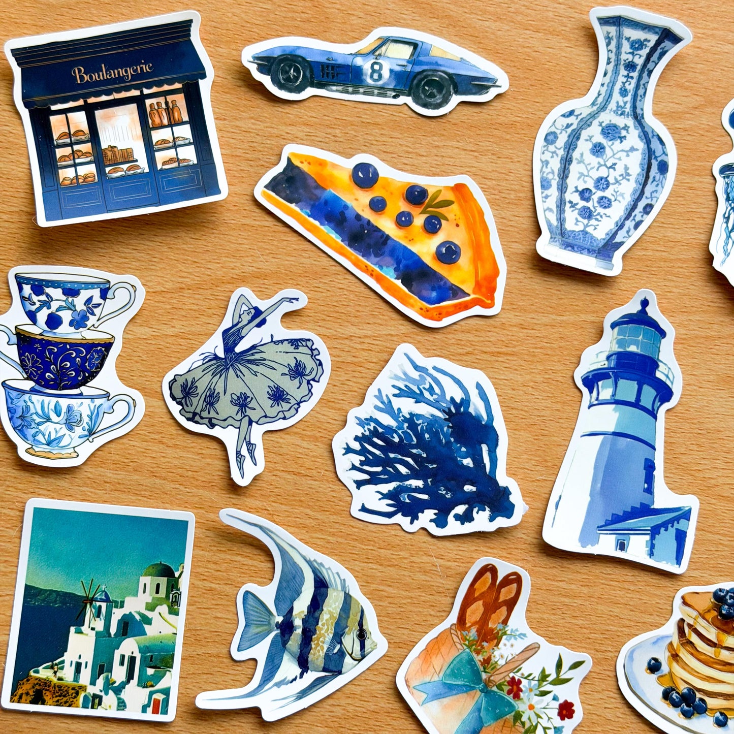 50pcs Mediterranean Coast Planner Stickers, Blue stickers, Europe, Greece, Scrapbook, Journal Stickers, Travel Stickers, Vacation Stickers