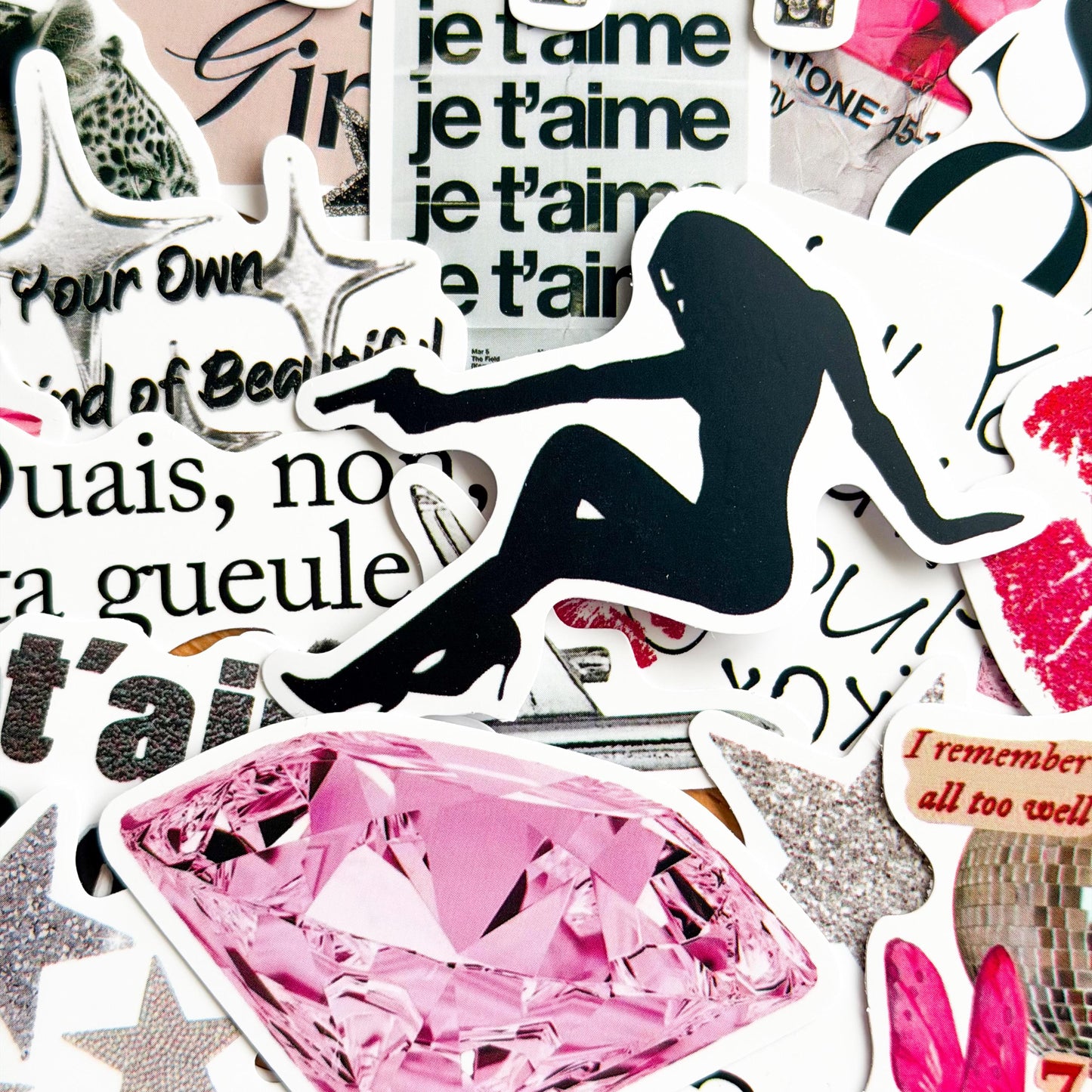 50pcs Silver Downtown Girly Aesthetic Stickers, Y2K Stickers, 444, Lucky, Retro, Coquette Pinterest Kindle, Planner, Laptop, Phone Case