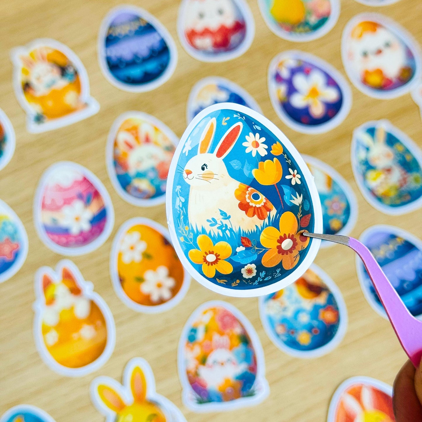 50pcs Easter Egg Stickers Set, Cute Animal Floral Designs, Reusable Paper, Scrapbooking, Journals, Stickers, Planner, Laptop, Phone Case