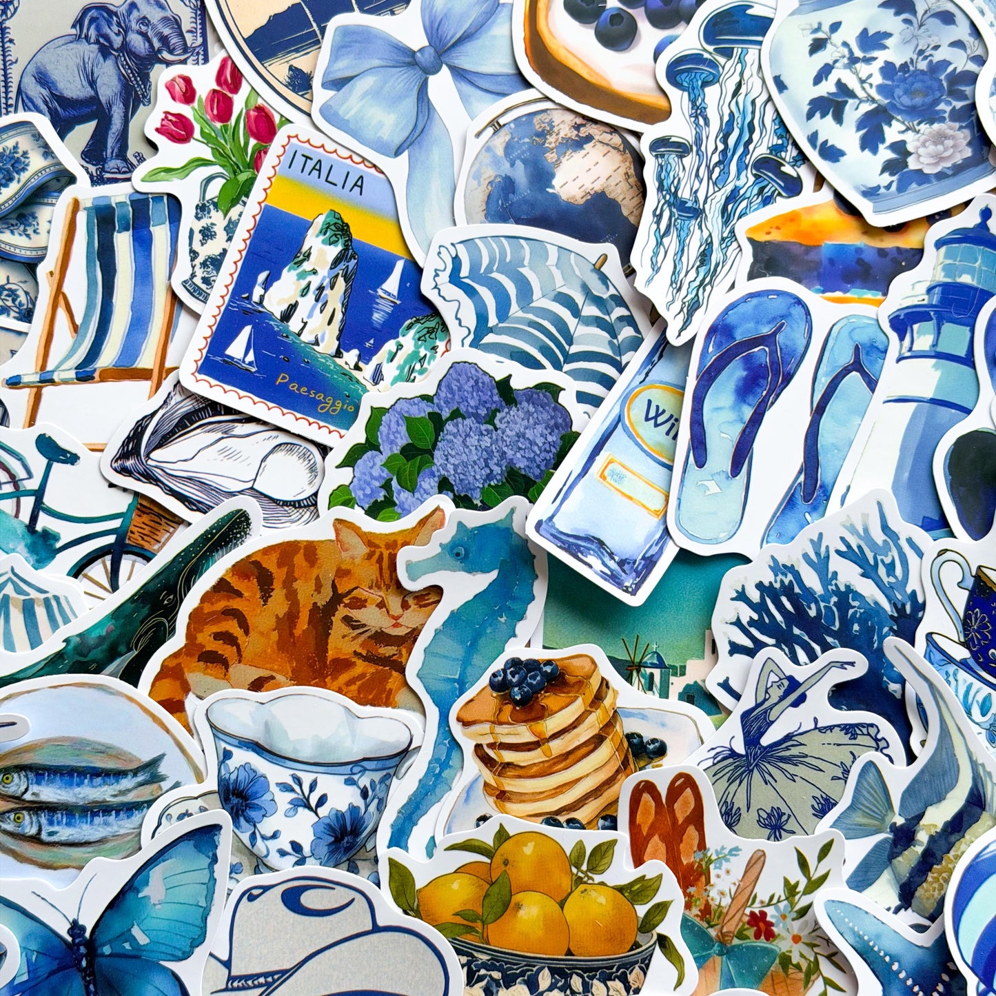50pcs Mediterranean Coast Planner Stickers, Blue stickers, Europe, Greece, Scrapbook, Journal Stickers, Travel Stickers, Vacation Stickers