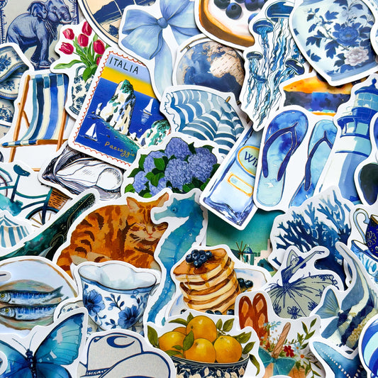 50pcs Mediterranean Coast Planner Stickers, Blue stickers, Europe, Greece, Scrapbook, Journal Stickers, Travel Stickers, Vacation Stickers