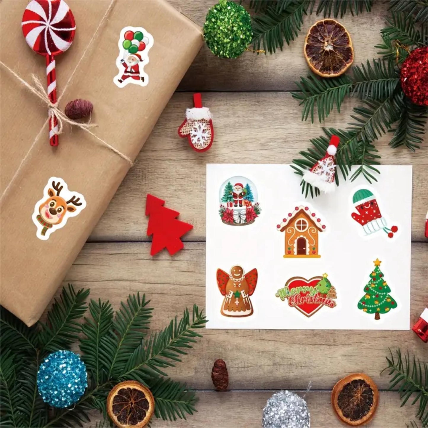 100pcs Christmas Santa and tree Stickers, Santa Claus, Merry Christmas Decals for Water Bottles, Laptops, Phones, diy Christmas presents