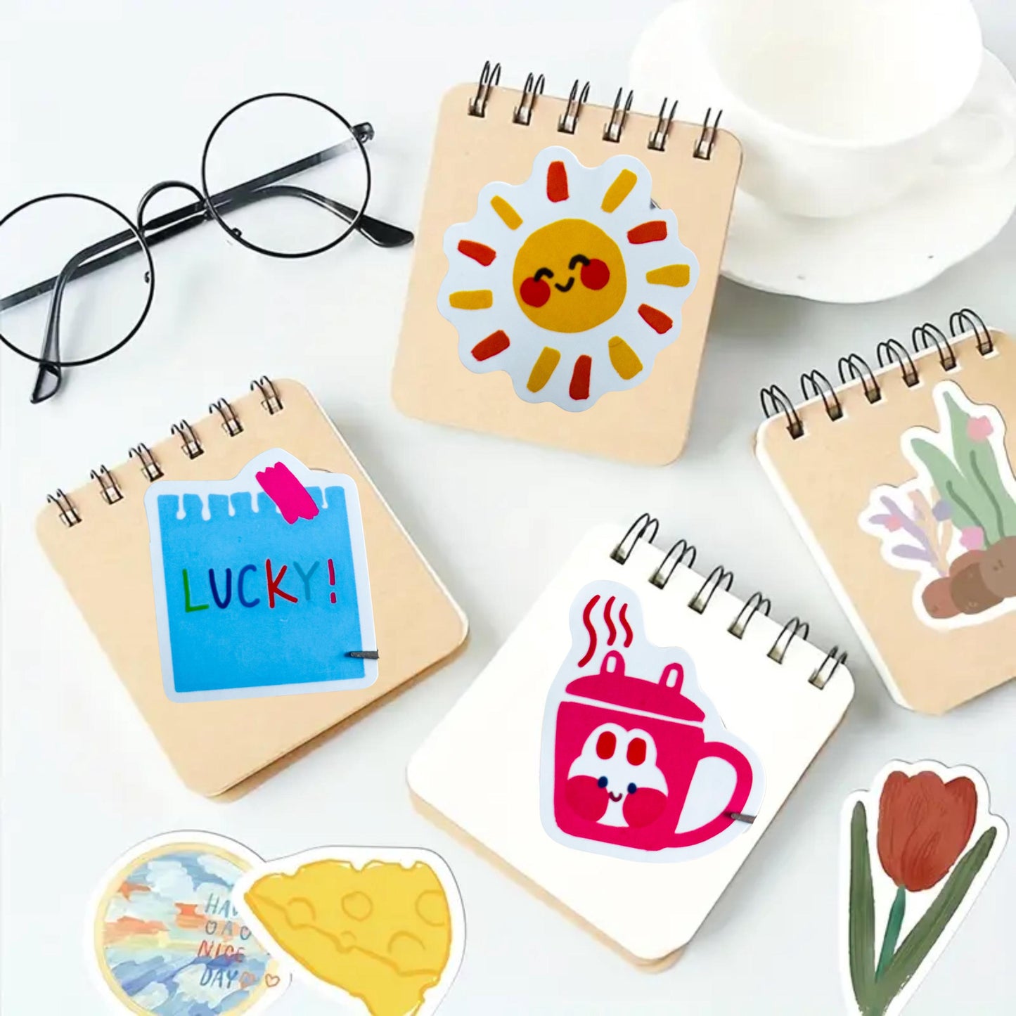 50pcs Vinyl Waterproof Journal Stickers, Craft Grab Bag Scrapbook Junk journal, Flowers, Cake, Food, Planner, Laptop, Phone Case