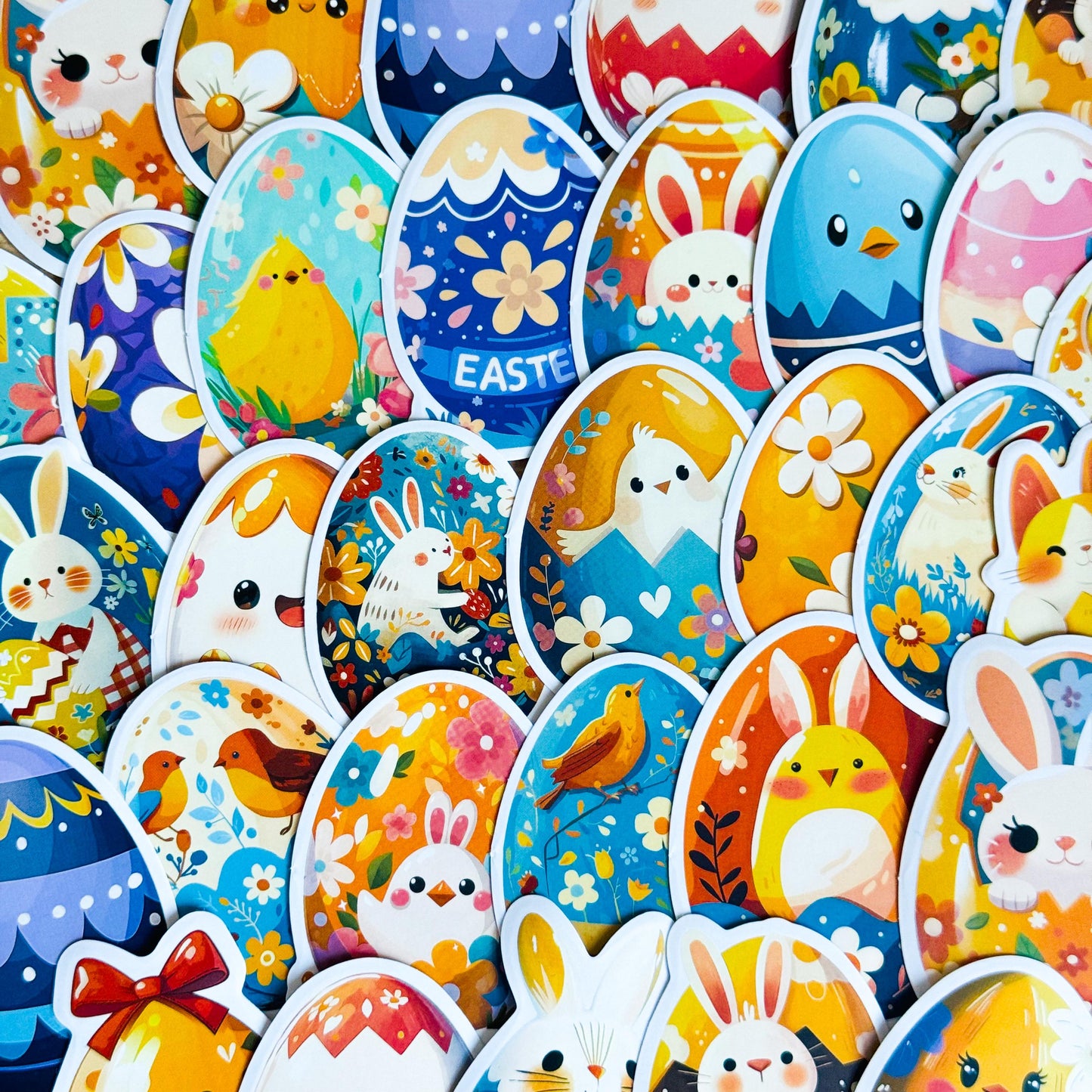 50pcs Easter Egg Stickers Set, Cute Animal Floral Designs, Reusable Paper, Scrapbooking, Journals, Stickers, Planner, Laptop, Phone Case