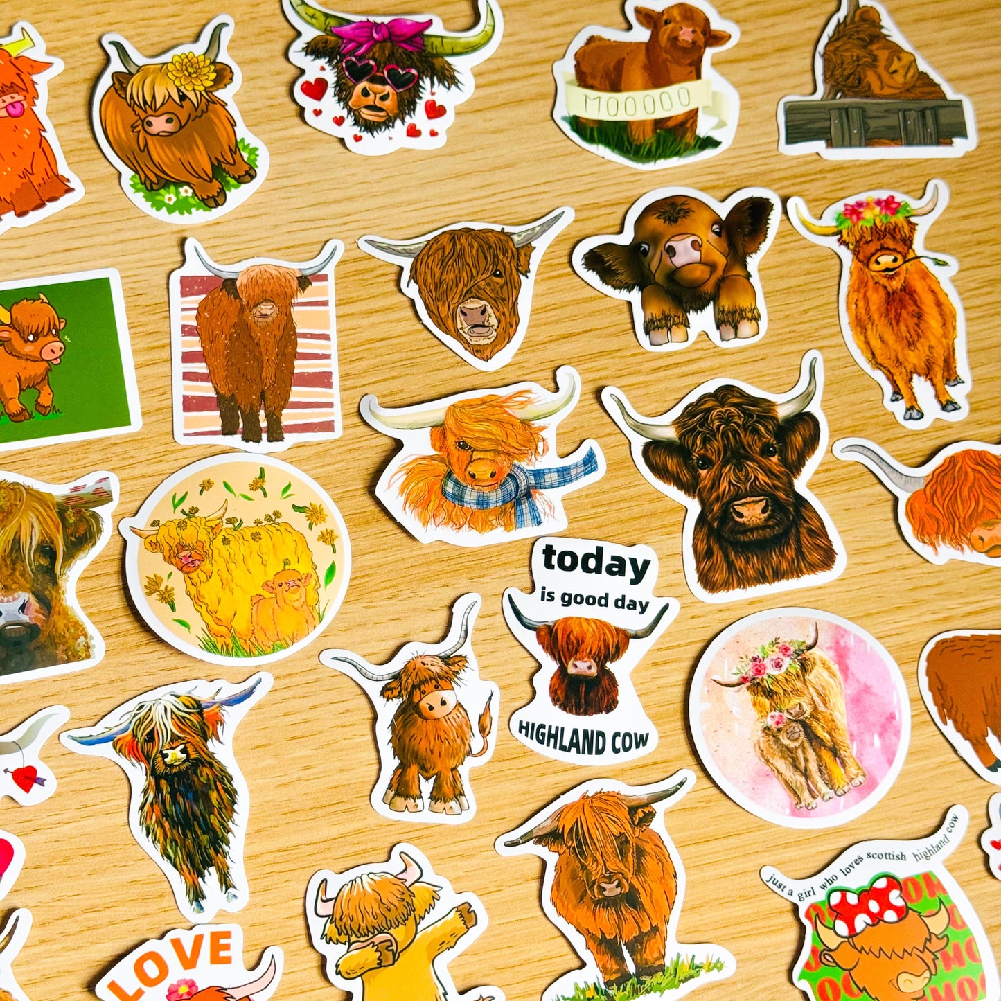 50pcs Highland Cow Stickers, , Cute Vintage Cow Print, Vinyl Decals, for Laptops, Phones, Guitars, Water, Highland coo, Journal stickers