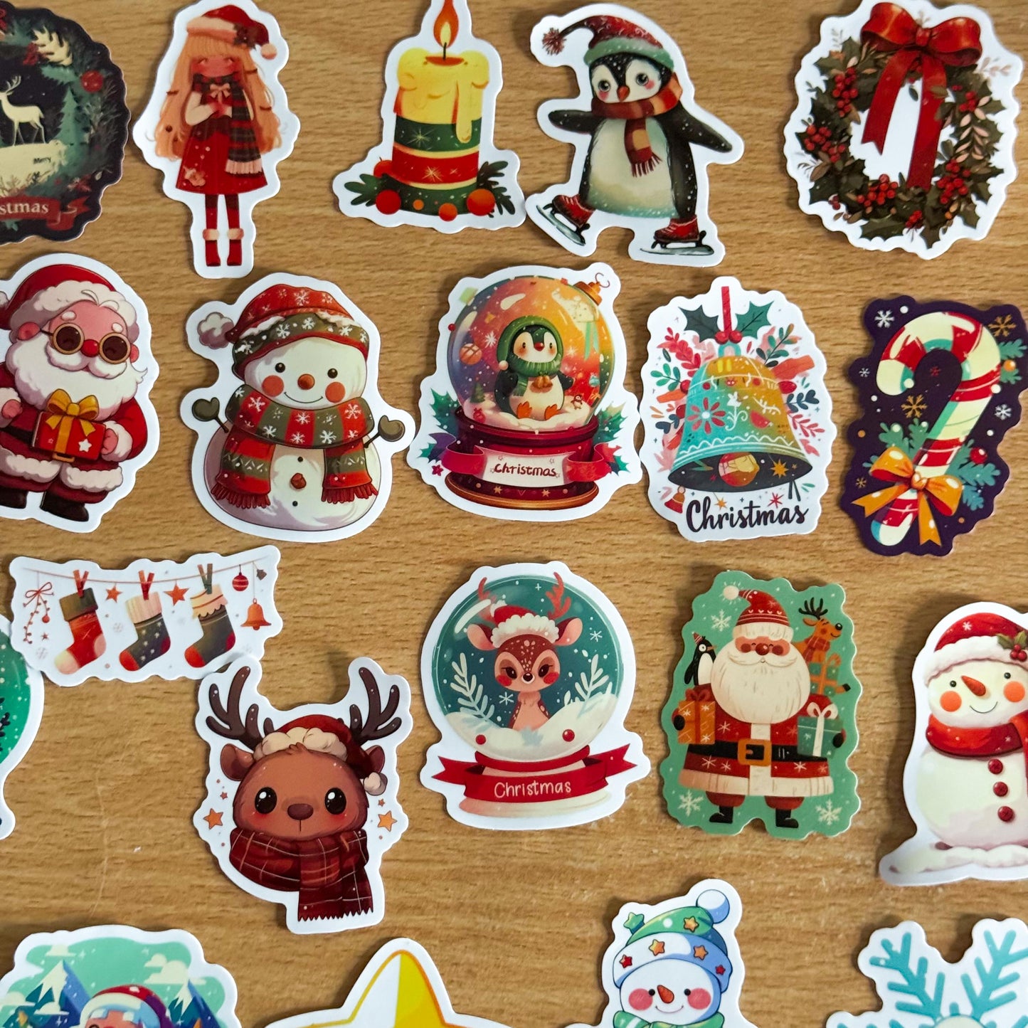50pcs Christmas Stickers set, Santa Claus, Snowman, Merry Christmas Decals for Water Bottles, Laptops, Phones, holiday crafts