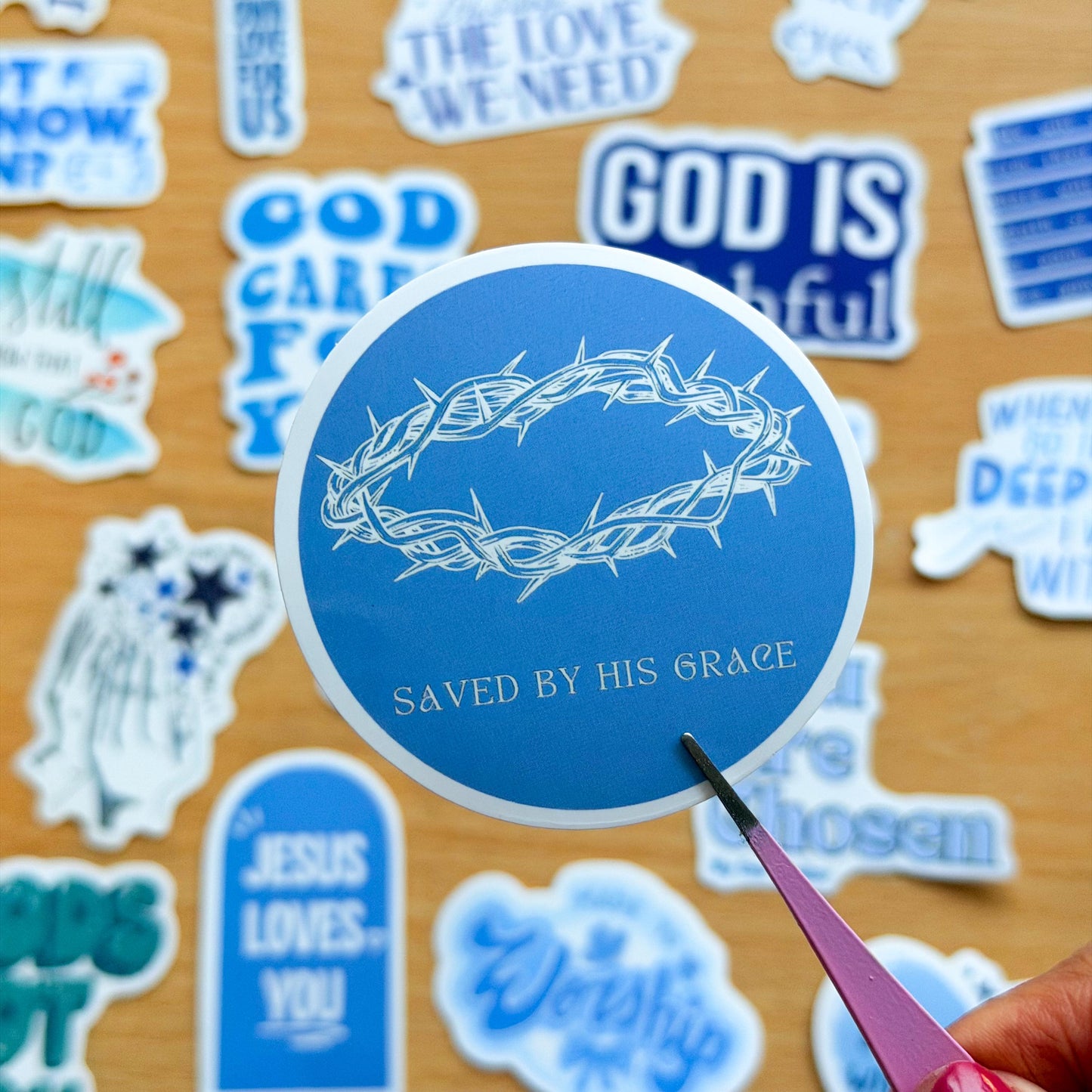 50pcs Bible Inspirational Quotes Stickers, Faith, Vinyl Decals for Laptops, Notebooks, Guitars, Water Bottles, Christian Aesthetic, Blue