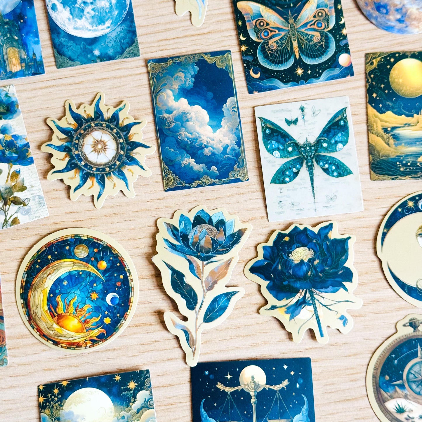 50Pcs Cosmic Mythology Stickers, Waterproof PVC, Celestial Planets and Flowers for Phone Cases and Notebooks, Phone Case, Journaling