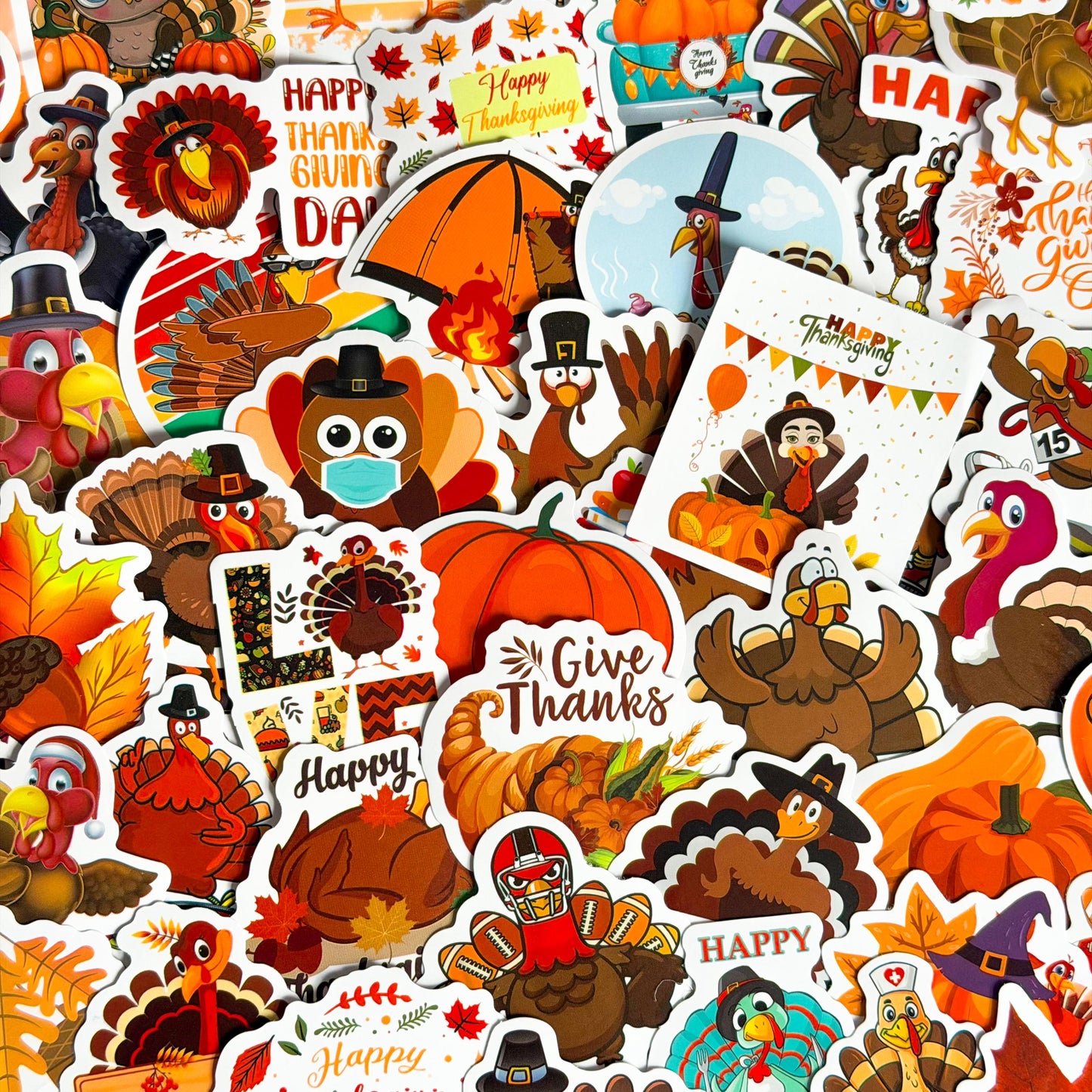 75 Pcs Thanksgiving Stickers, Fall Vinyl Sticker, Pumpkins, Turkeys, Leaves, Corn Decals for Journals, Planners, Scrapbooking