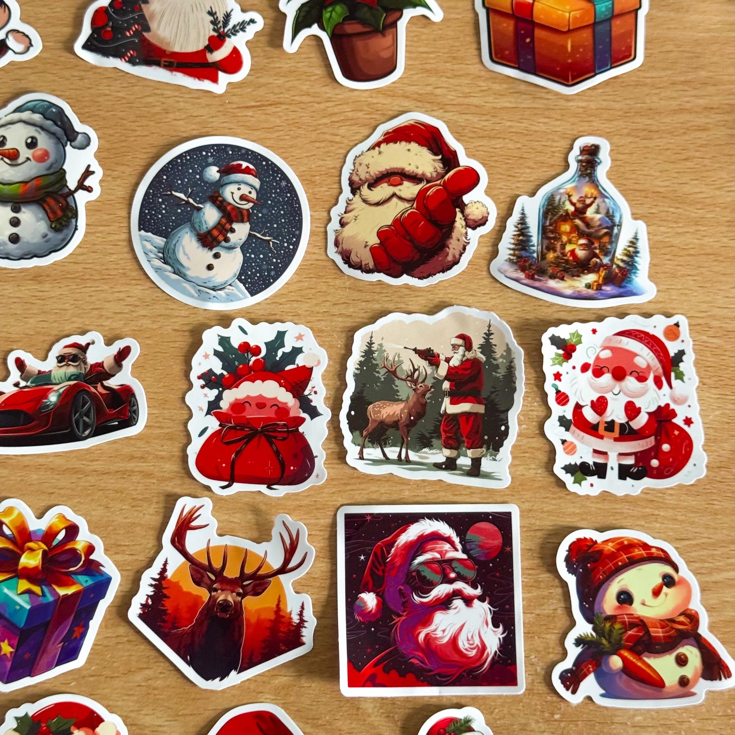 50pcs red Christmas Stickers set, Santa Claus, Snowman, Merry Christmas Decals for Water Bottles, Laptops, Phones, holiday crafts