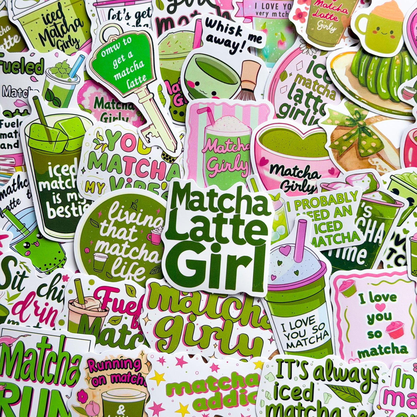 50pcs Matcha Doodle Stickers , Matcha girly, Stickers, Coquette Pinterest Kindle, Planner, Laptop, Phone Case