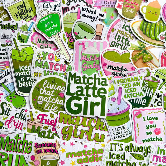 50pcs Matcha Doodle Stickers , Matcha girly, Stickers, Coquette Pinterest Kindle, Planner, Laptop, Phone Case