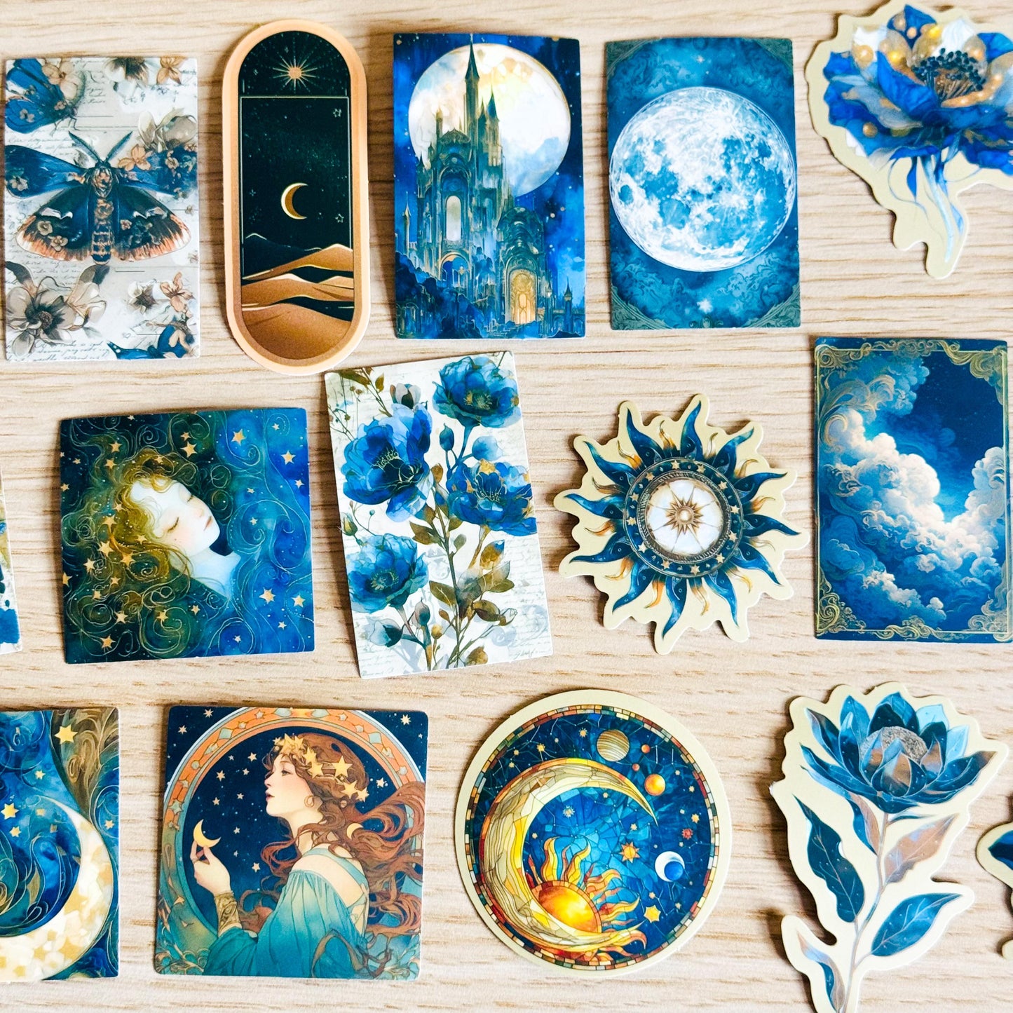 50Pcs Cosmic Mythology Stickers, Waterproof PVC, Celestial Planets and Flowers for Phone Cases and Notebooks, Phone Case, Journaling