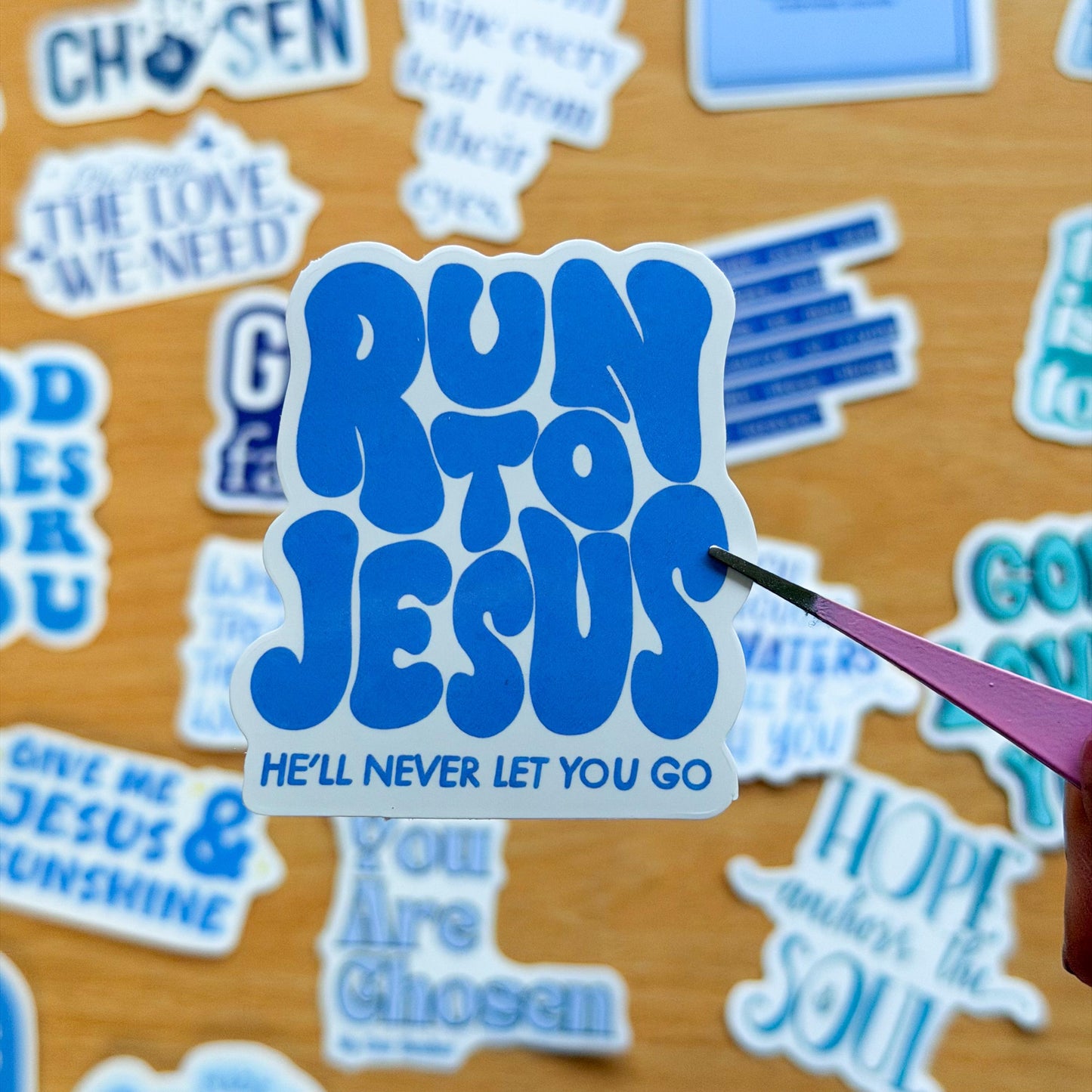 50pcs Bible Inspirational Quotes Stickers, Faith, Vinyl Decals for Laptops, Notebooks, Guitars, Water Bottles, Christian Aesthetic, Blue