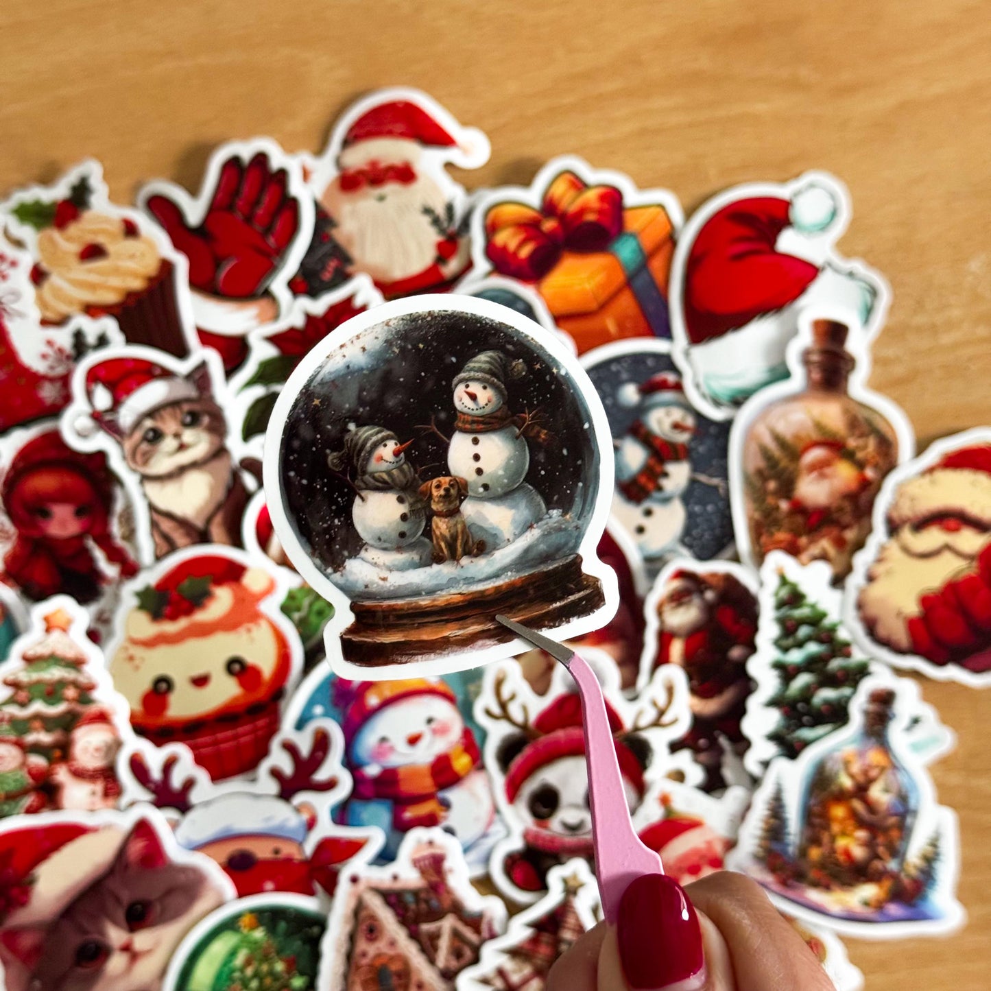 50pcs red Christmas Stickers set, Santa Claus, Snowman, Merry Christmas Decals for Water Bottles, Laptops, Phones, holiday crafts