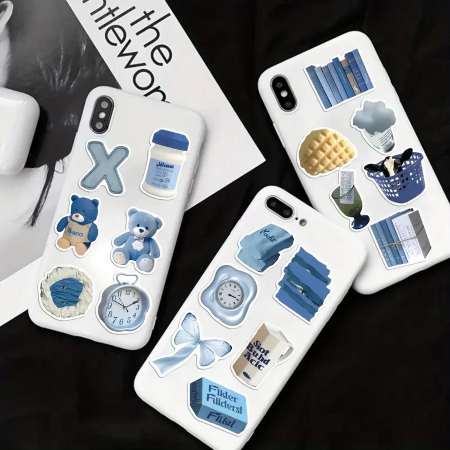 50Pcs Blue Aesthetic Stickers, Blue Sticker Pack, Blue Stickers, Waterproof Sticker Bundle, Die Cut Stickers, VSCO Blue Stickers