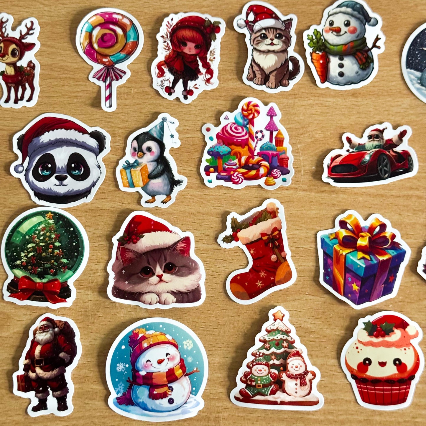 50pcs red Christmas Stickers set, Santa Claus, Snowman, Merry Christmas Decals for Water Bottles, Laptops, Phones, holiday crafts