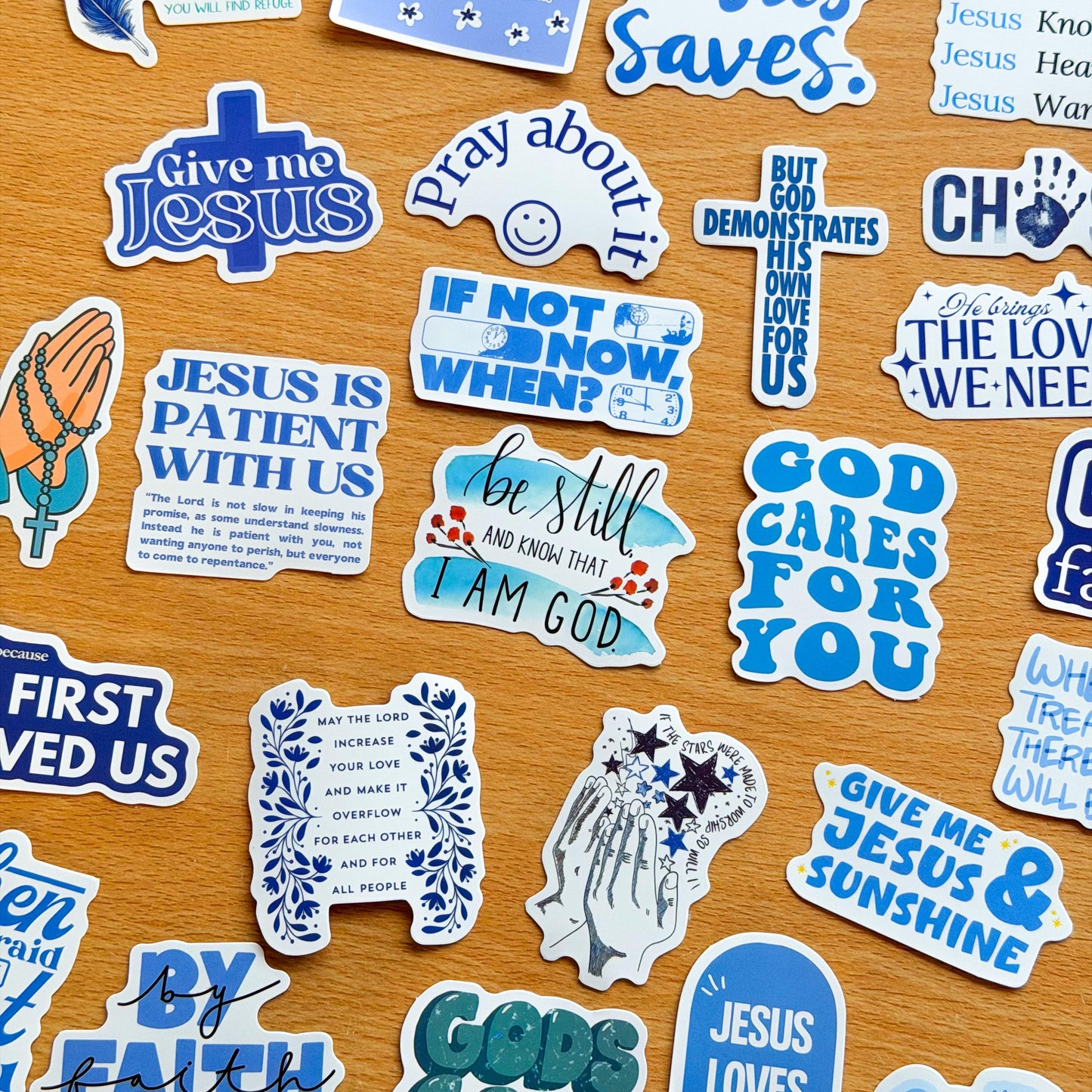 50pcs Bible Inspirational Quotes Stickers, Faith, Vinyl Decals for Laptops, Notebooks, Guitars, Water Bottles, Christian Aesthetic, Blue