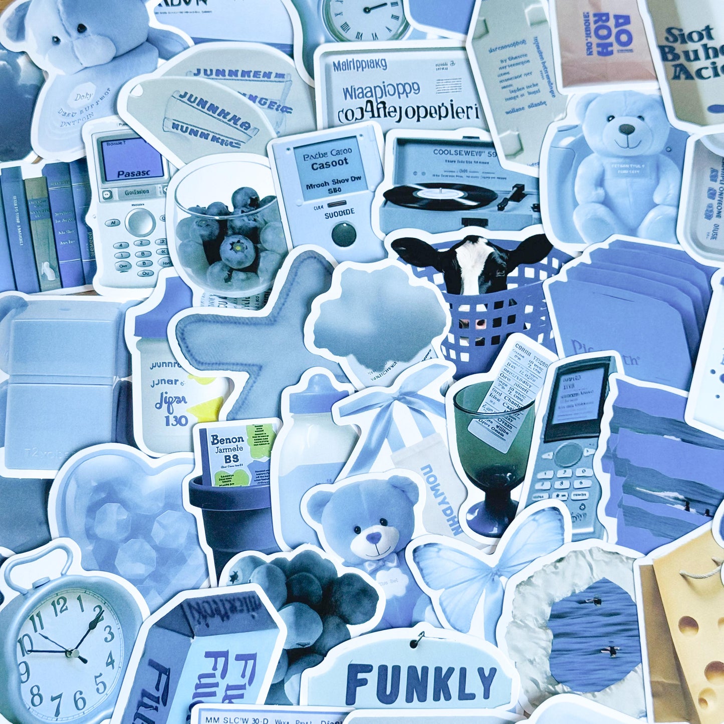 50Pcs Blue Aesthetic Stickers, Blue Sticker Pack, Blue Stickers, Waterproof Sticker Bundle, Die Cut Stickers, VSCO Blue Stickers