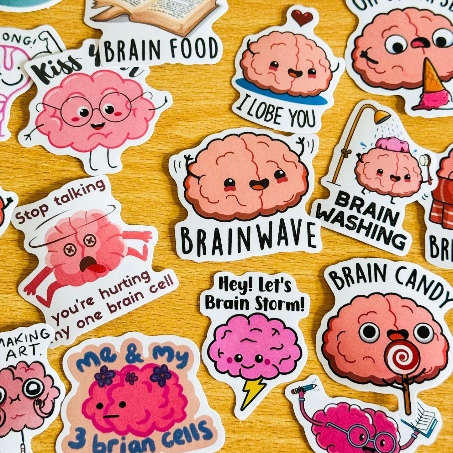 50Pcs Cartoon Brain Stickers, Cute Vinyl Decals for Laptop, Water Bottle, Scrapbooking, Crafts, Funny Brain Deco for Envelopes, Merry Gifts