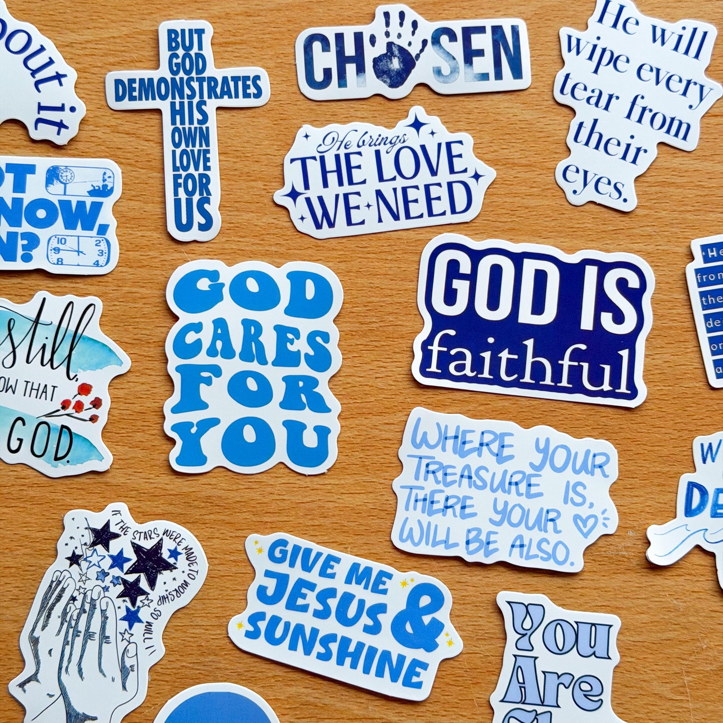 50pcs Bible Inspirational Quotes Stickers, Faith, Vinyl Decals for Laptops, Notebooks, Guitars, Water Bottles, Christian Aesthetic, Blue