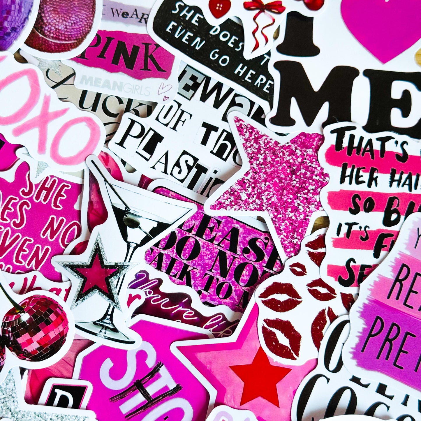 50pcs Pink Downtown Girly Aesthetic Stickers, Y2K Stickers, Retro Stickers, Coquette Pinterest Kindle, Planner, Laptop, Phone Case, Pink