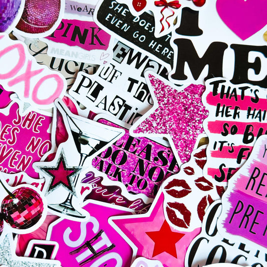 50pcs Pink Downtown Girly Aesthetic Stickers, Y2K Stickers, Retro Stickers, Coquette Pinterest Kindle, Planner, Laptop, Phone Case, Pink